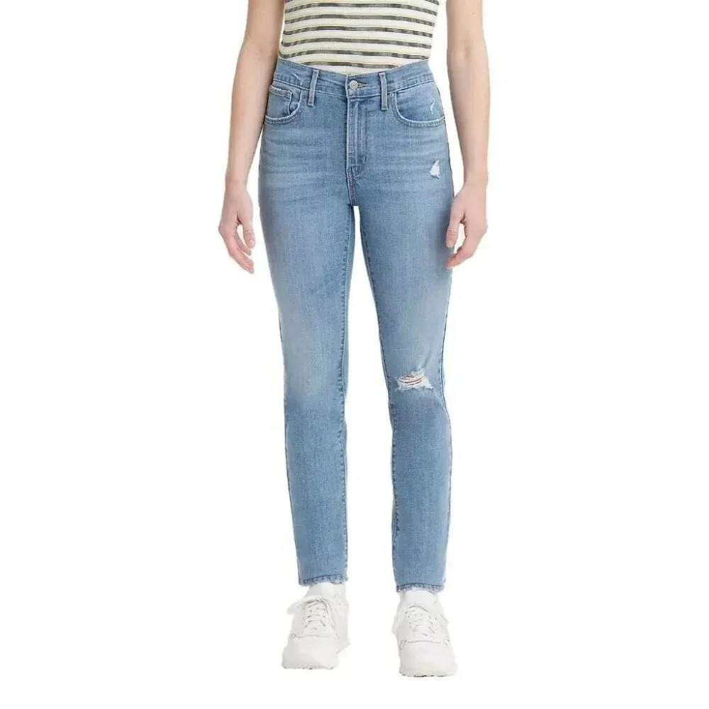 Levi's  Distressed Light Wash 724 High Rise Straight Jeans